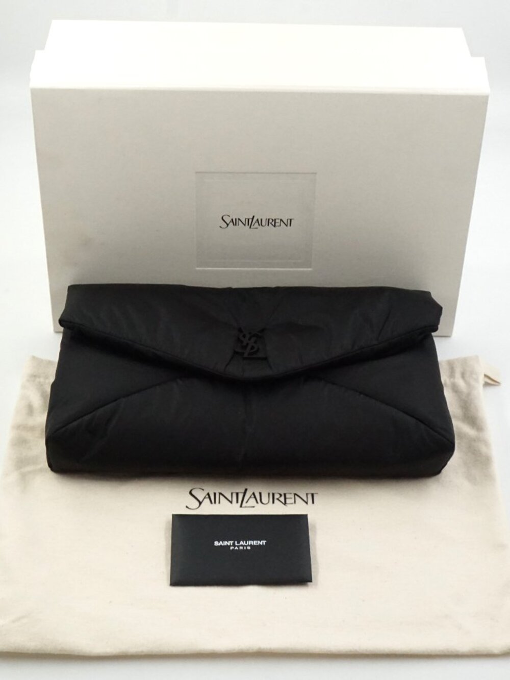AUTHENTIC Saint Laurent Cassandre Large Envelope Pouch Clutch in Black Nylon NEW